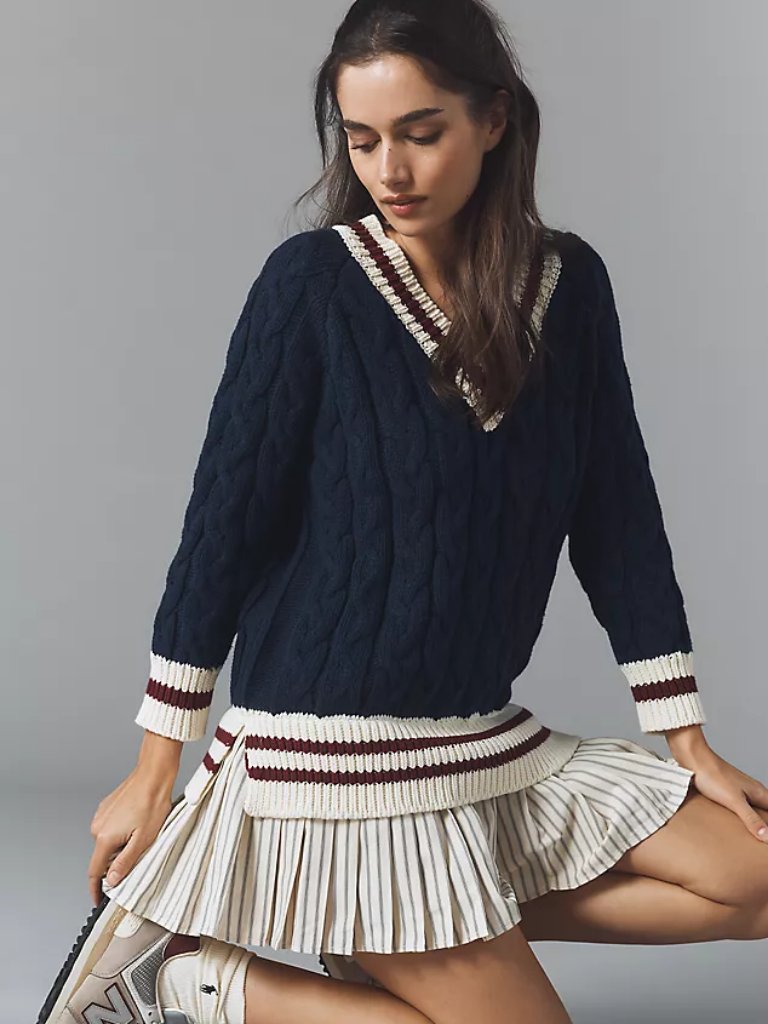 En Saison Knox Twofer Mini Sweater Dress Women's L Blue Cable Knit Shirt Skirt